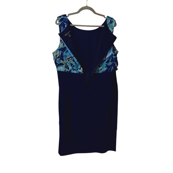 CONNECTED WOMAN Dress Plus 20W 2X Ruffle Floral Watercolor Dressy Career Blue - Picture 5 of 8